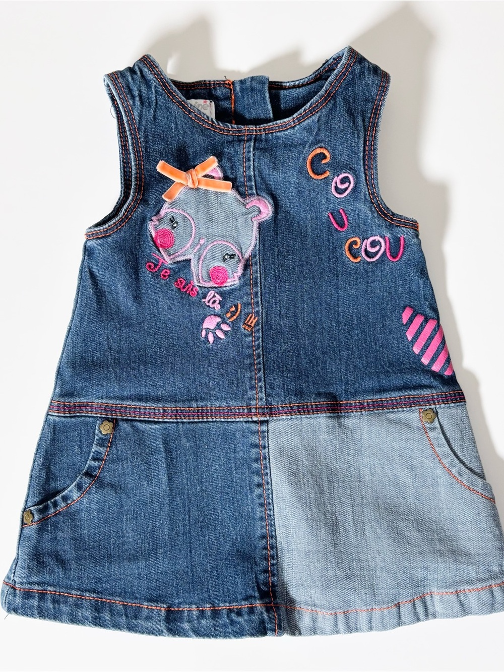 Vintage Y2K Retro Petite Coquine Coquette Embroidered Denim Dress French 6M